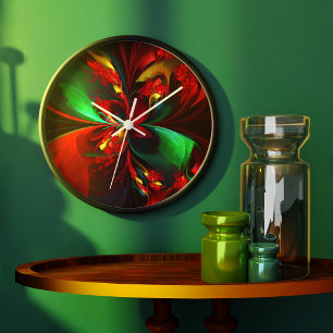 Moderne Bloemen Abstracte Kunst Rood Groen Patroon Grote Klok