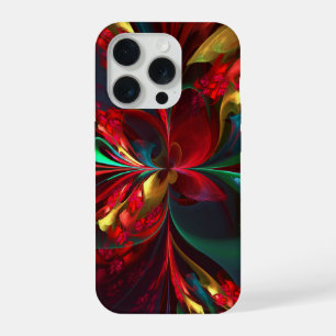 Moderne Bloemen Abstracte Kunst Rood Groen Patroon iPhone 15 Pro Hoesje