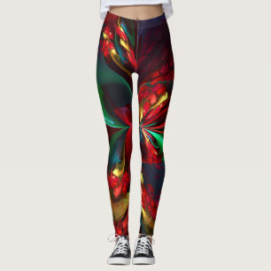 Moderne Bloemen Abstracte Kunst Rood Groen Patroon Leggings