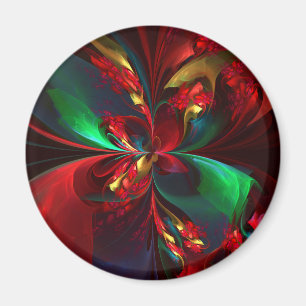 Moderne Bloemen Abstracte Kunst Rood Groen Patroon Magneet