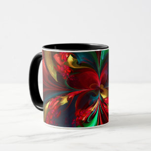 Moderne Bloemen Abstracte Kunst Rood Groen Patroon Mok