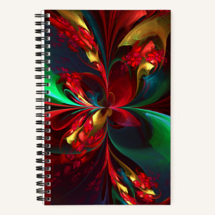Moderne Bloemen Abstracte Kunst Rood Groen Patroon Notitieboek
