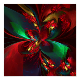Moderne Bloemen Abstracte Kunst Rood Groen Patroon Perfect Poster