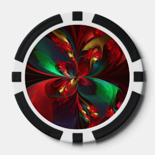 Moderne Bloemen Abstracte Kunst Rood Groen Patroon Poker Chips