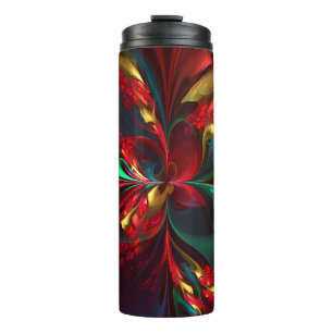 Moderne Bloemen Abstracte Kunst Rood Groen Patroon Thermosbeker