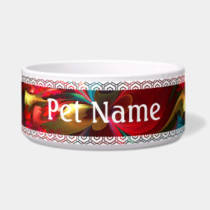 Moderne Bloemen Abstracte Kunst Rood Groen Patroon Voerbakje