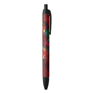 Moderne Bloemen Abstracte Kunst Rood Groen Patroon Zwarte Inkt Pen