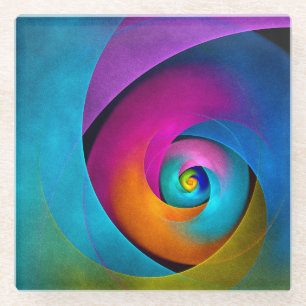 Moderne Bloemen Abstracte Kunst Roze Blauw Patroon Glazen Onderzetter