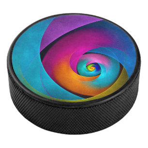 Moderne Bloemen Abstracte Kunst Roze Blauw Patroon Hockey Puck