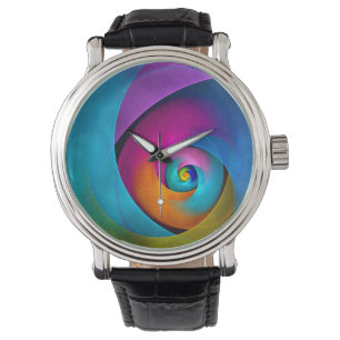 Moderne Bloemen Abstracte Kunst Roze Blauw Patroon Horloge