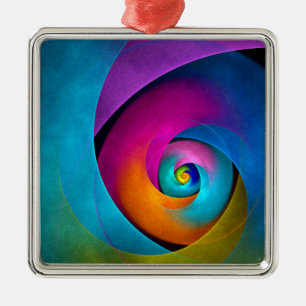 Moderne Bloemen Abstracte Kunst Roze Blauw Patroon Metalen Ornament