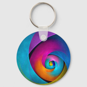 Moderne Bloemen Abstracte Kunst Roze Blauw Patroon Sleutelhanger