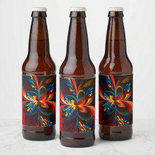 Moderne Bloemen Abstracte Kunst Sinaasappel Blauw  Bier Etiket