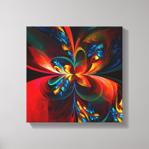 Moderne Bloemen Abstracte Kunst Sinaasappel Blauw  Canvas Afdruk