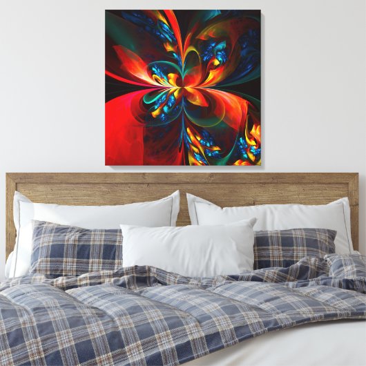 Moderne Bloemen Abstracte Kunst Sinaasappel Blauw Canvas Afdruk (Insitu (Slaapkamer))