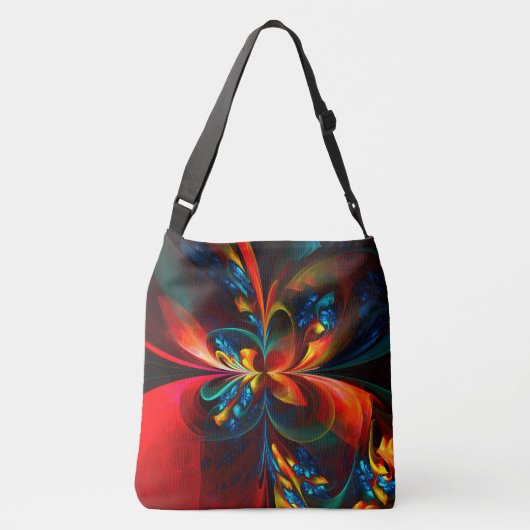 Moderne Bloemen Abstracte Kunst Sinaasappel Blauw Crossbody Tas (Achterkant)