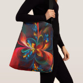 Moderne Bloemen Abstracte Kunst Sinaasappel Blauw Crossbody Tas (Dichtbij)