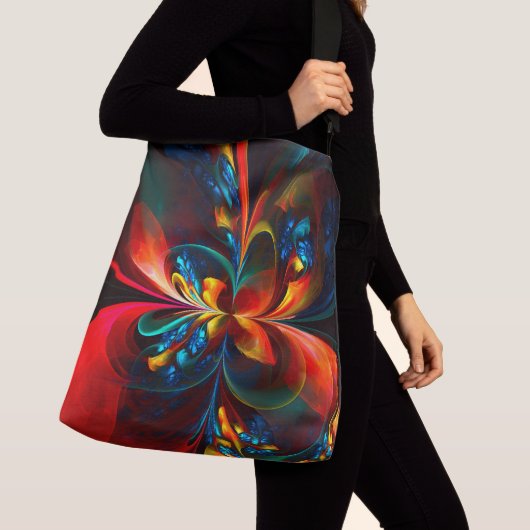 Moderne Bloemen Abstracte Kunst Sinaasappel Blauw Crossbody Tas (Dichtbij)