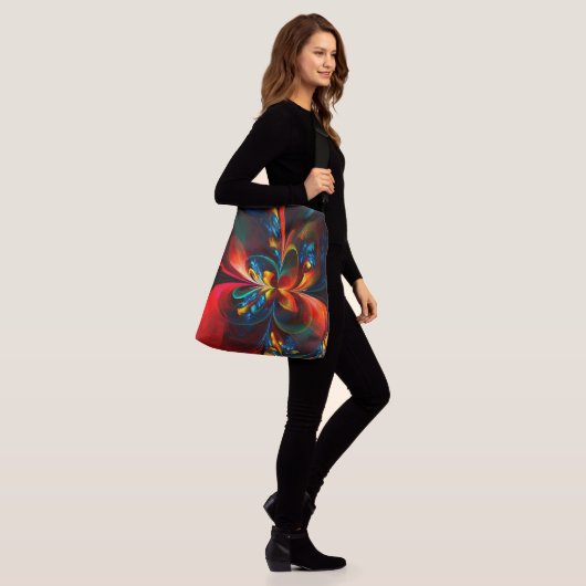Moderne Bloemen Abstracte Kunst Sinaasappel Blauw Crossbody Tas (Op model)