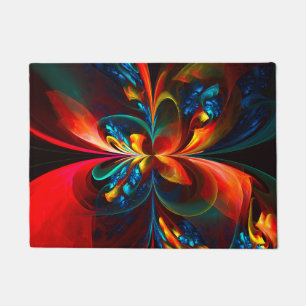Moderne Bloemen Abstracte Kunst Sinaasappel Blauw  Deurmat