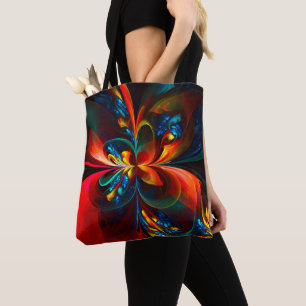 Moderne Bloemen Abstracte Kunst Sinaasappel Blauw Draagtas