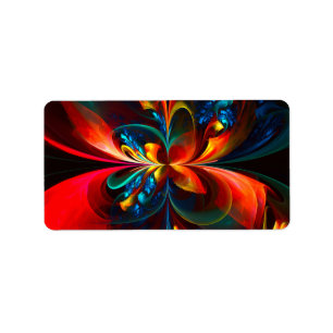 Moderne Bloemen Abstracte Kunst Sinaasappel Blauw  Etiket