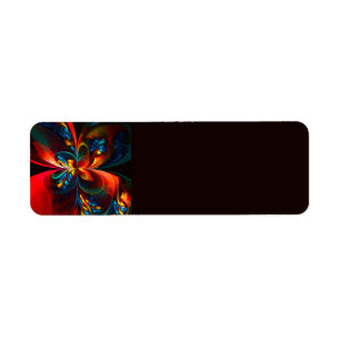 Moderne Bloemen Abstracte Kunst Sinaasappel Blauw  Etiket