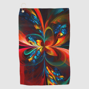 Moderne Bloemen Abstracte Kunst Sinaasappel Blauw  Golfhanddoek
