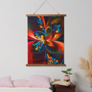 Moderne Bloemen Abstracte Kunst Sinaasappel Blauw Hangend Wandkleed
