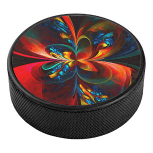 Moderne Bloemen Abstracte Kunst Sinaasappel Blauw  Hockey Puck