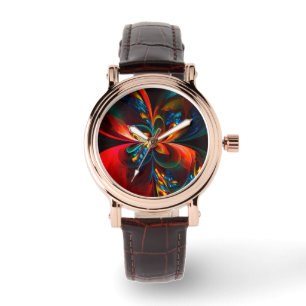 Moderne Bloemen Abstracte Kunst Sinaasappel Blauw Horloge