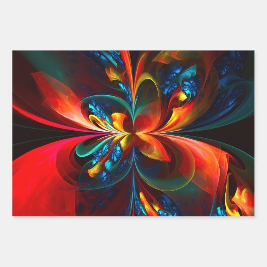 Moderne Bloemen Abstracte Kunst Sinaasappel Blauw Inpakpapier Vel (Voorkant)