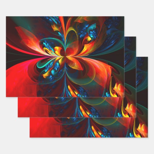 Moderne Bloemen Abstracte Kunst Sinaasappel Blauw  Inpakpapier Vel (Set)