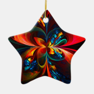Moderne Bloemen Abstracte Kunst Sinaasappel Blauw Keramisch Ornament