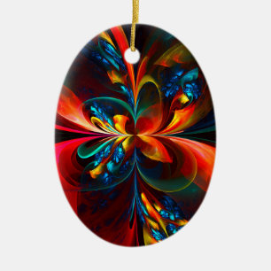 Moderne Bloemen Abstracte Kunst Sinaasappel Blauw Keramisch Ornament