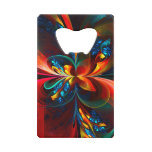 Moderne Bloemen Abstracte Kunst Sinaasappel Blauw Kredietkaart Flessenopener