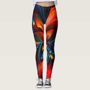 Moderne Bloemen Abstracte Kunst Sinaasappel Blauw Leggings