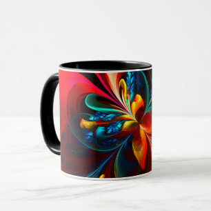 Moderne Bloemen Abstracte Kunst Sinaasappel Blauw  Mok
