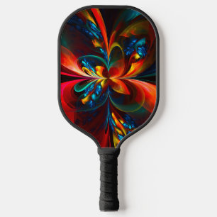 Moderne Bloemen Abstracte Kunst Sinaasappel Blauw Pickleball Paddle