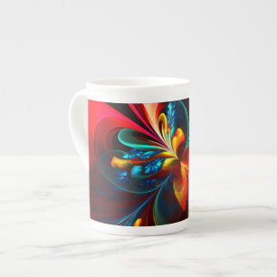 Moderne Bloemen Abstracte Kunst Sinaasappel Blauw Porselein Kop