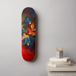 Moderne Bloemen Abstracte Kunst Sinaasappel Blauw Skateboard