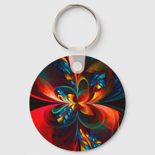 Moderne Bloemen Abstracte Kunst Sinaasappel Blauw Sleutelhanger