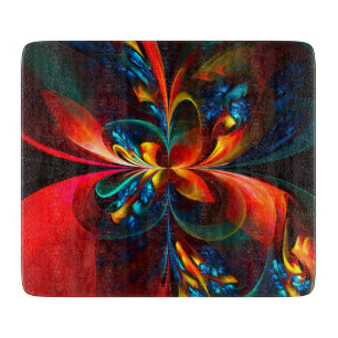 Moderne Bloemen Abstracte Kunst Sinaasappel Blauw  Snijplank