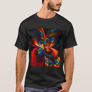 Moderne Bloemen Abstracte Kunst Sinaasappel Blauw T-shirt