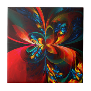 Moderne Bloemen Abstracte Kunst Sinaasappel Blauw  Tegeltje