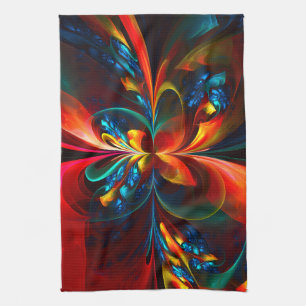 Moderne Bloemen Abstracte Kunst Sinaasappel Blauw Theedoek