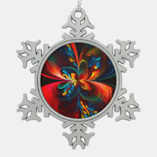 Moderne Bloemen Abstracte Kunst Sinaasappel Blauw Tin Sneeuwvlok Ornament