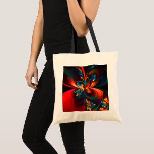 Moderne Bloemen Abstracte Kunst Sinaasappel Blauw Tote Bag