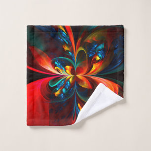 Moderne Bloemen Abstracte Kunst Sinaasappel Blauw Washandje