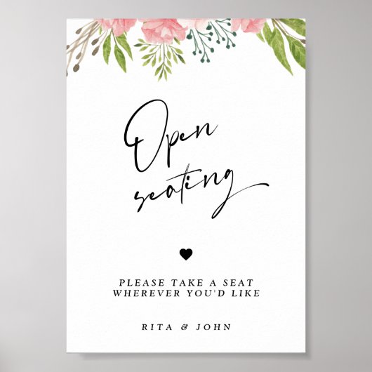 Moderne Bloemen Anjer Open Zitplaatsen Trouwteken Poster (Voorkant)